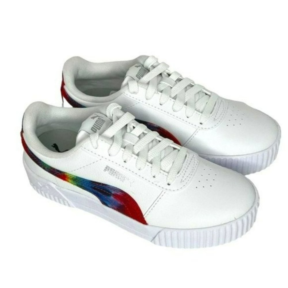 Puma White Carina Tie Dye Big Kids Soft Foam Athletic Shoes Junior Size 4C - Picture 2 of 14